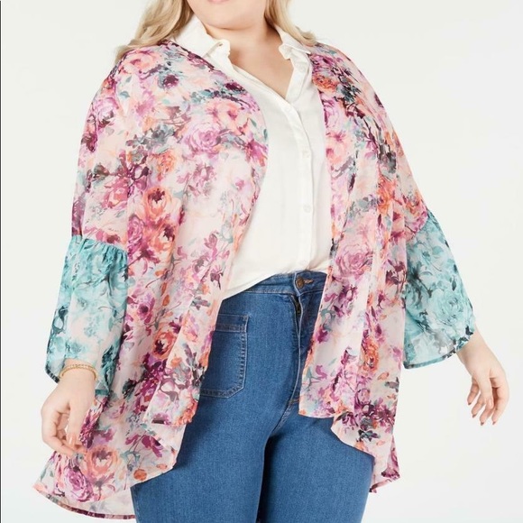 Style&Co Women’s Plus 2X Floral Print Kimono NWT - Picture 1 of 3